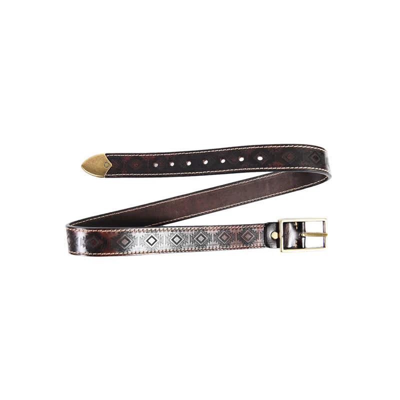 Men's Western Geometric Pattern Leather Belt - Image 3