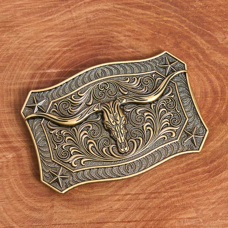 Men's Western Longhorn Skull Ornate Buckle Leather Belt - Image 2