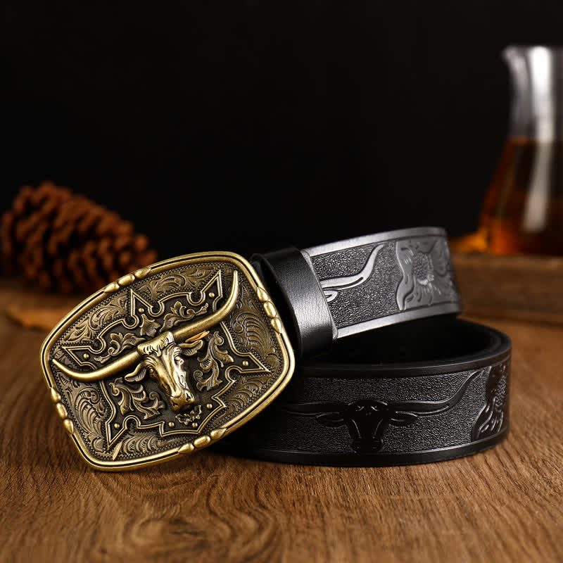 Men's Western Style Cow Head Printed Leather Belt - Image 6