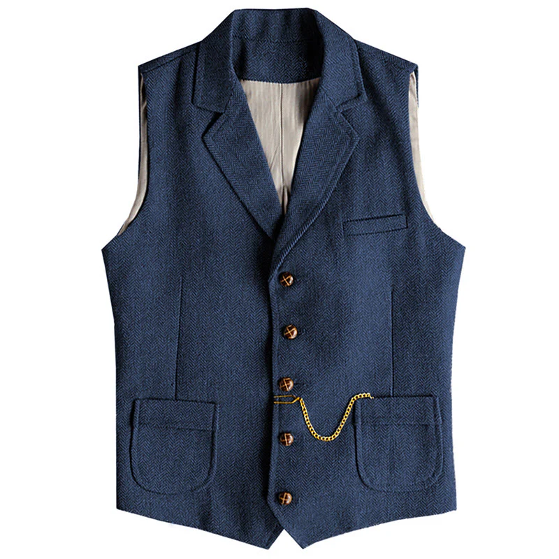 Men's Western Style Herringbone Pattern Single Breasted Vest With Chain - Image 15