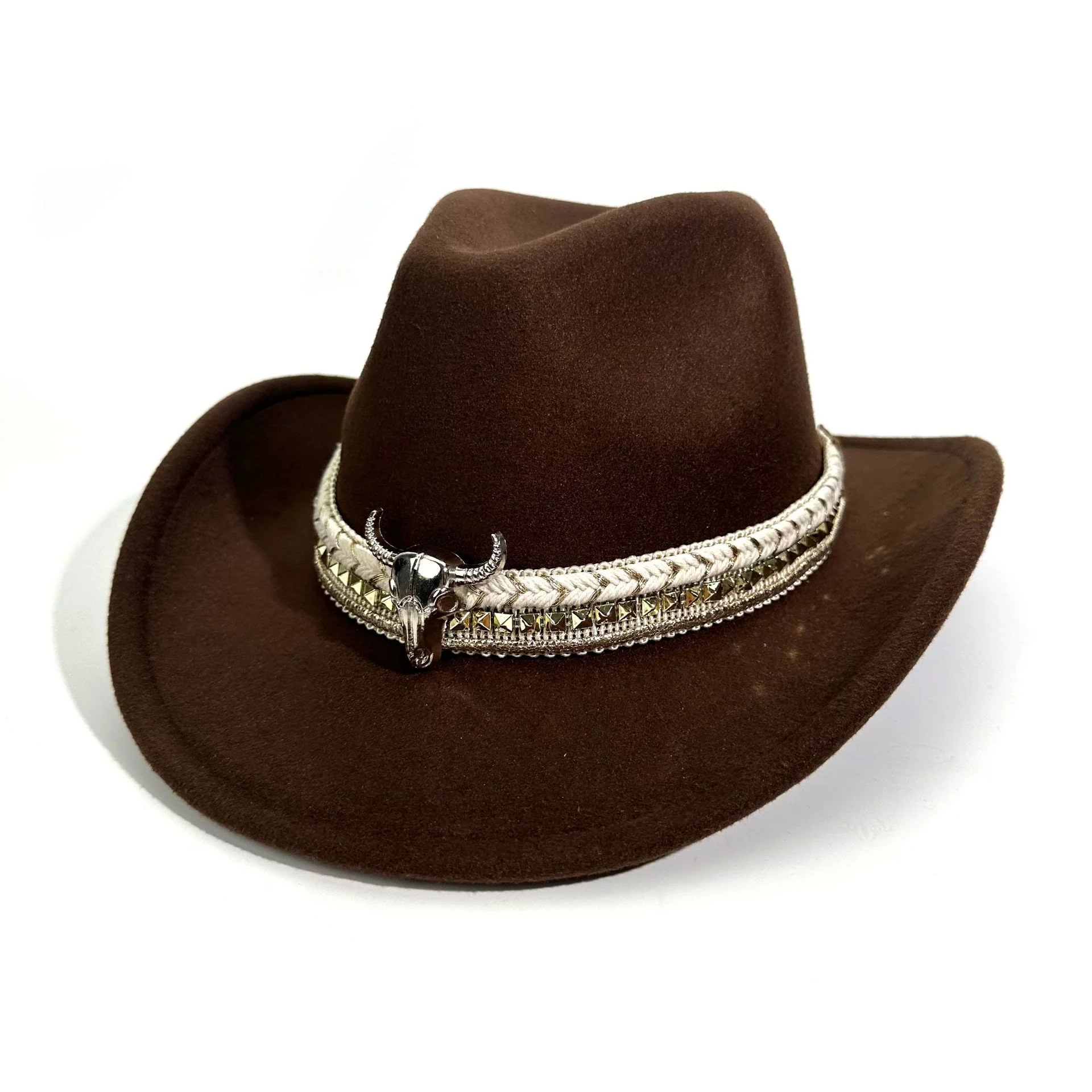 Men's Western Style Metal Bullhead Brim Belt Cowboy Hat - Image 3
