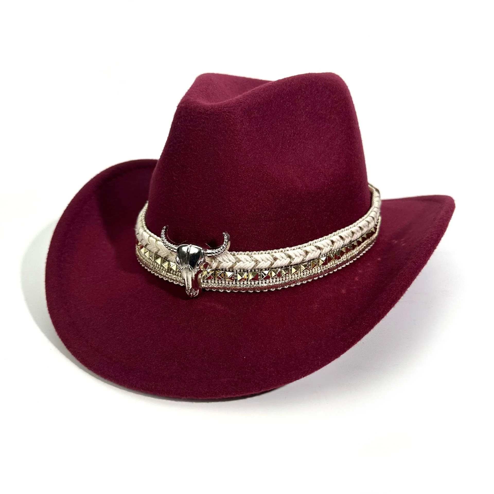 Men's Western Style Metal Bullhead Brim Belt Cowboy Hat - Image 6