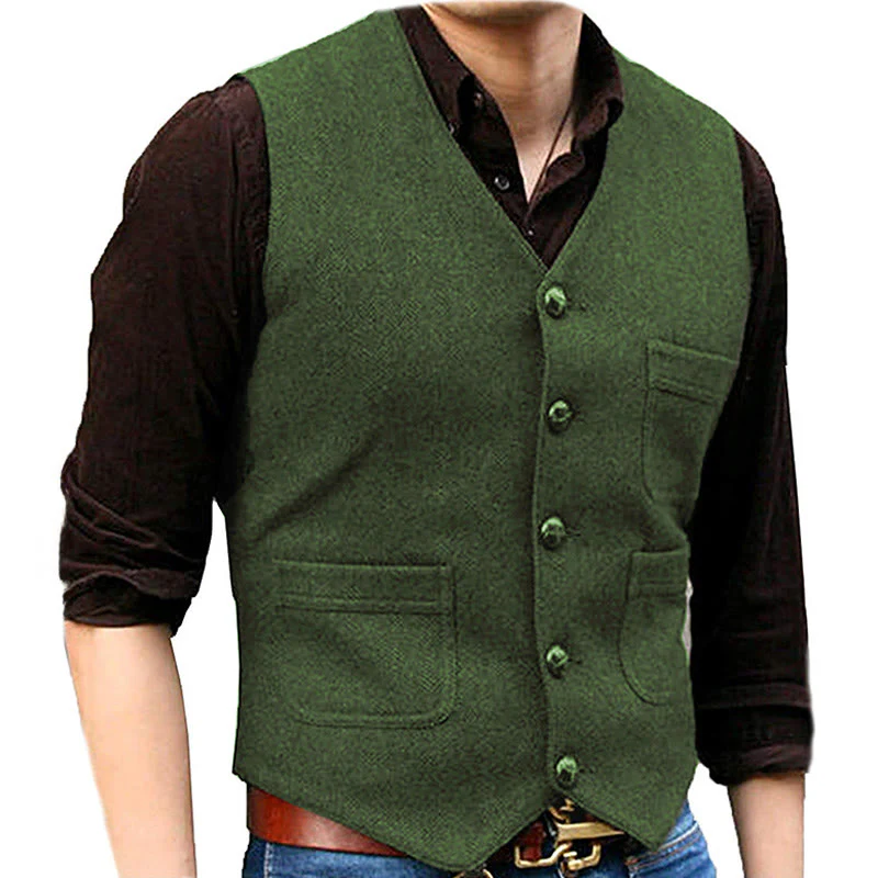 Men's Western Style Retro V-neck Multi Pocket Vest - Image 15