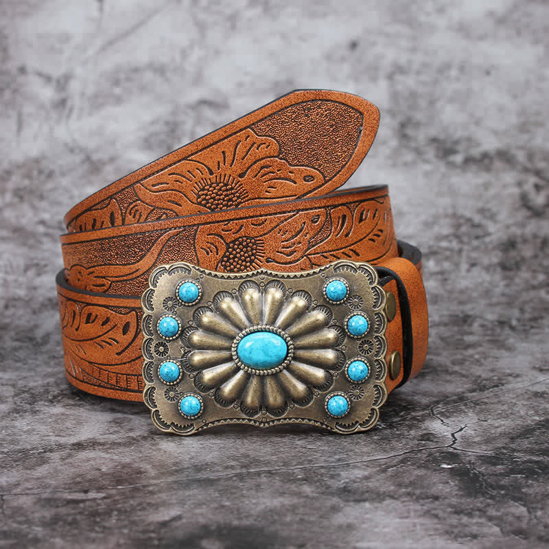 Men's Western Turquoise Stone Embellishment Leather Belt - Image 11