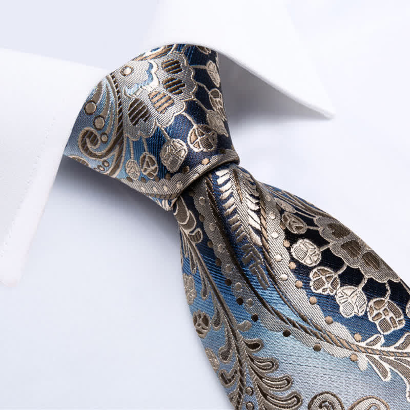 Men's Whimsy Blue & Champagne Paisley Necktie - Image 2