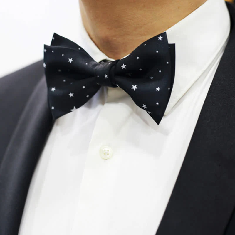 Men's White Stars Double Layered Black Bow Tie - Image 2