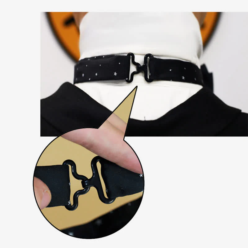 Men's White Stars Double Layered Black Bow Tie - Image 6
