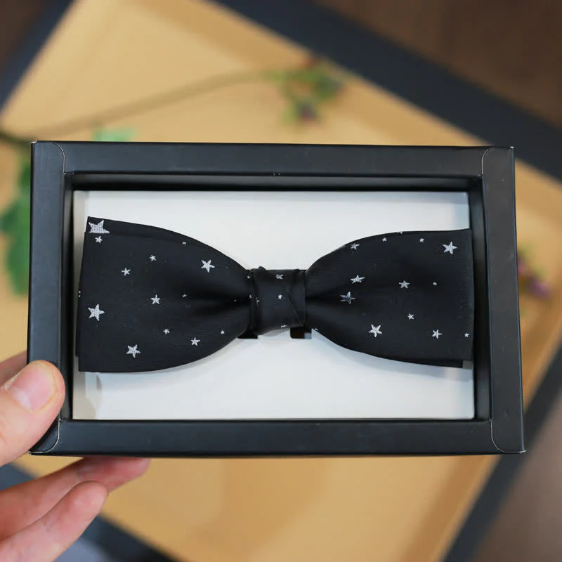 Men's White Stars Double Layered Black Bow Tie - Image 7