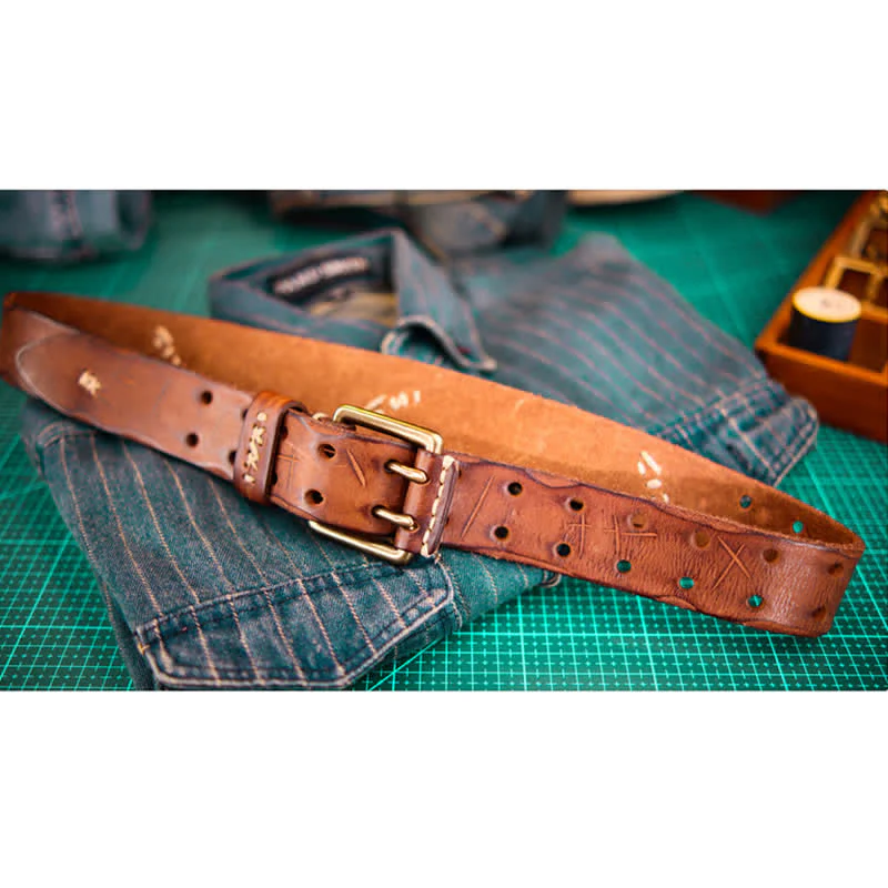 Men's Wide Double Pin Buckle Leather Belt - Image 4