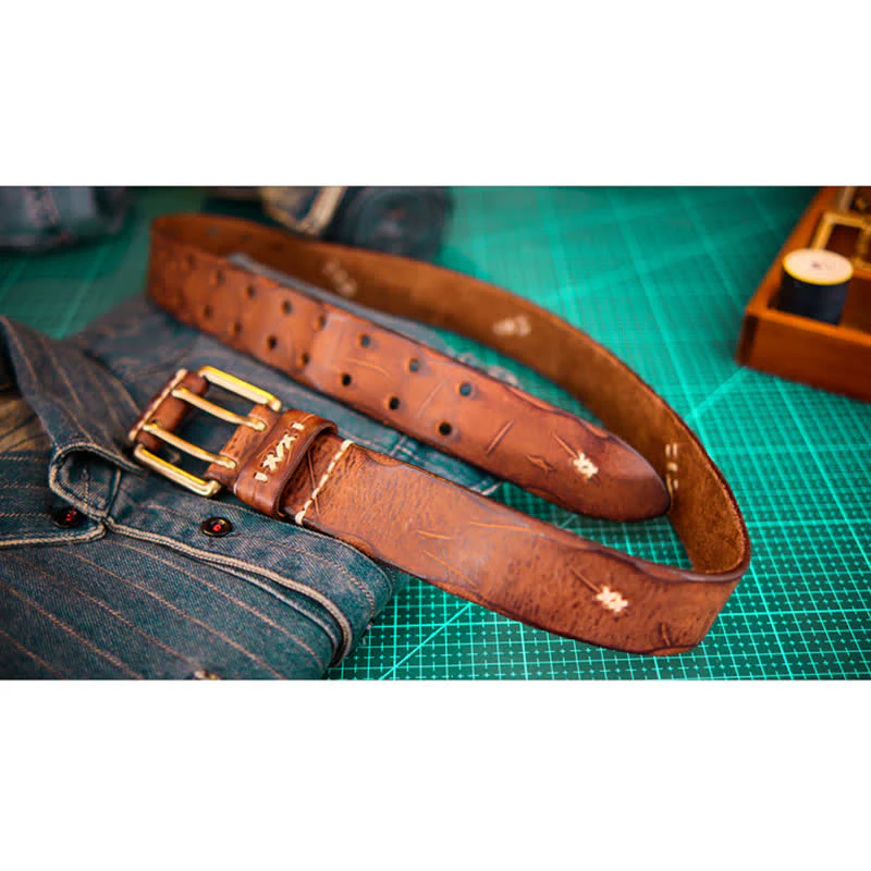 Men's Wide Double Pin Buckle Leather Belt - Image 5
