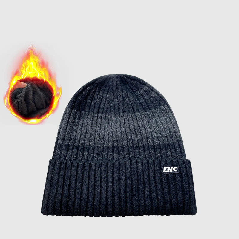 Men's Winter Fleece-Lined Striped Knitted Beanie Hat - Image 2