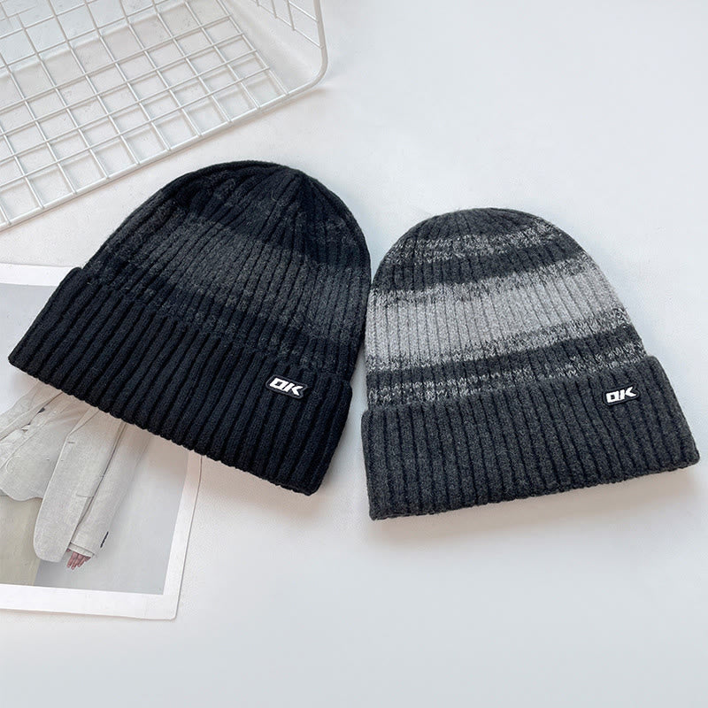 Men's Winter Fleece-Lined Striped Knitted Beanie Hat - Image 8