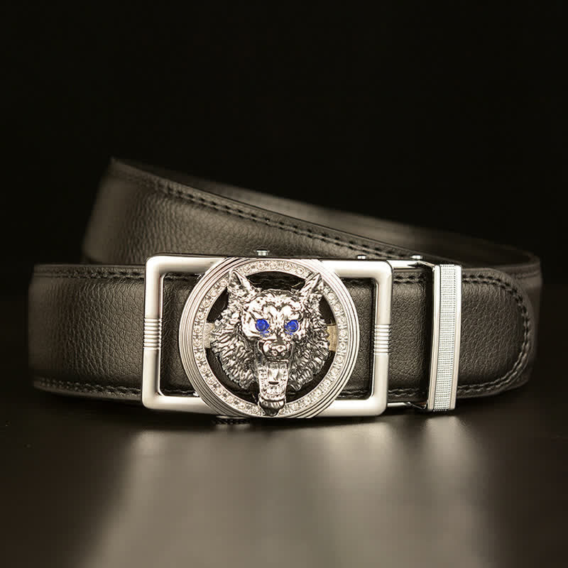Men's Wolf Head Rhinestone Automatic Buckle Leather Belt - Image 11