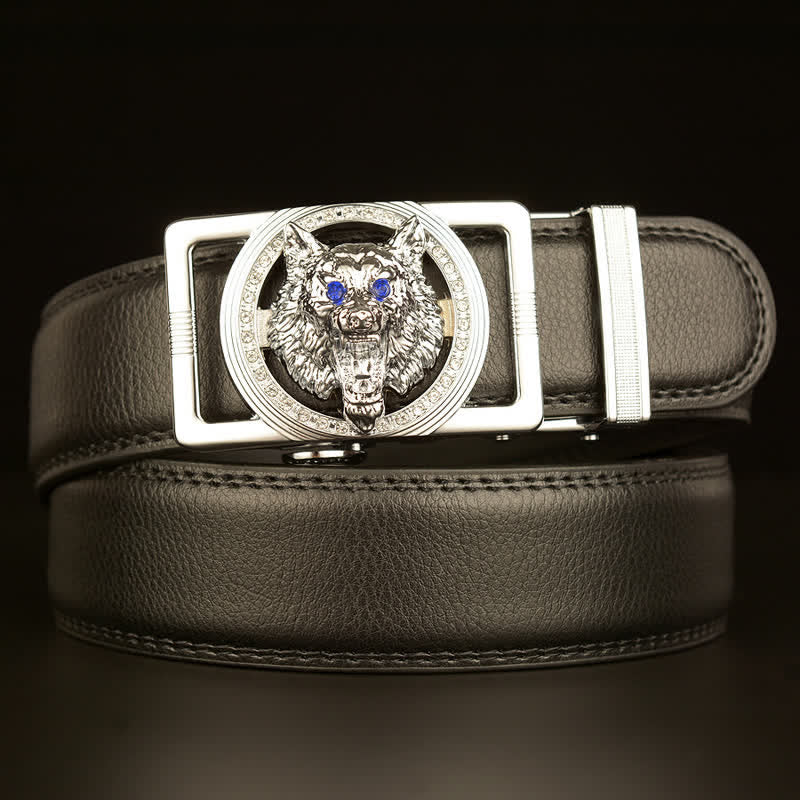 Men's Wolf Head Rhinestone Automatic Buckle Leather Belt - Image 9