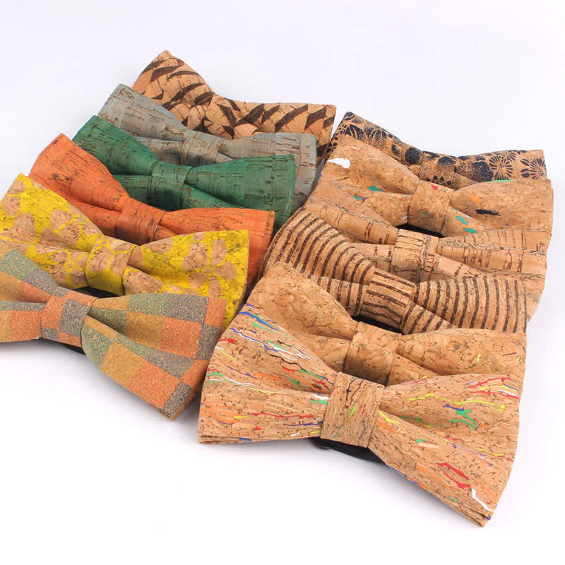 Men's Wood Grain Geometric Print Multi-Color Bow Tie - Image 5