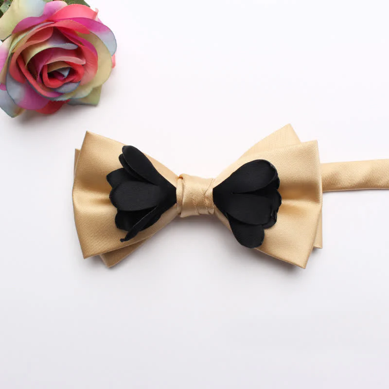 Men's Yarn-dyed Double Layer Flower Ribbon Bow Tie - Image 7