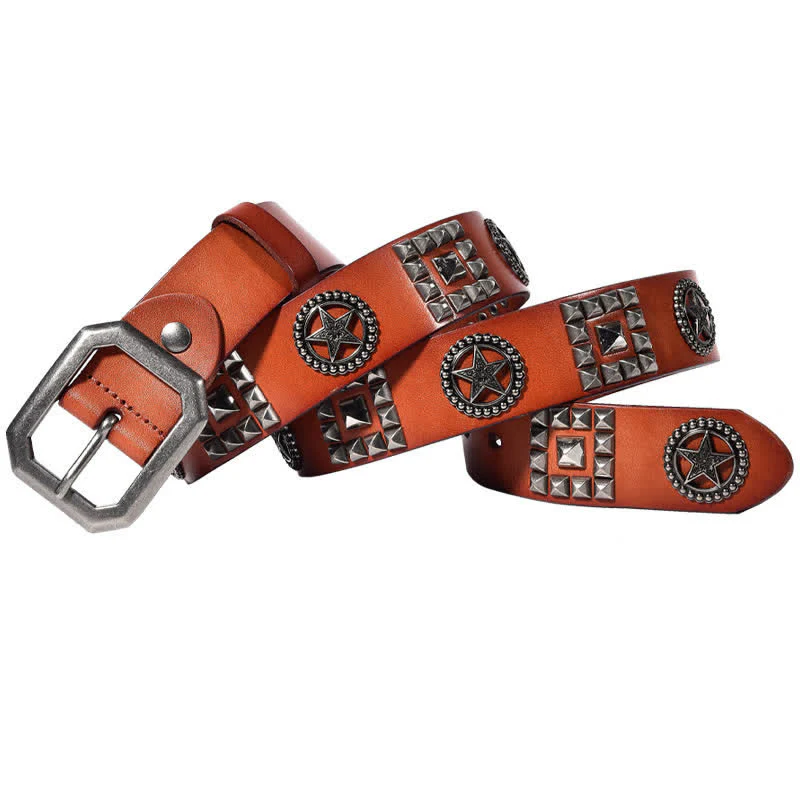 Metal Star Rivet Studded Punk Biker Leather Belt - Image 14