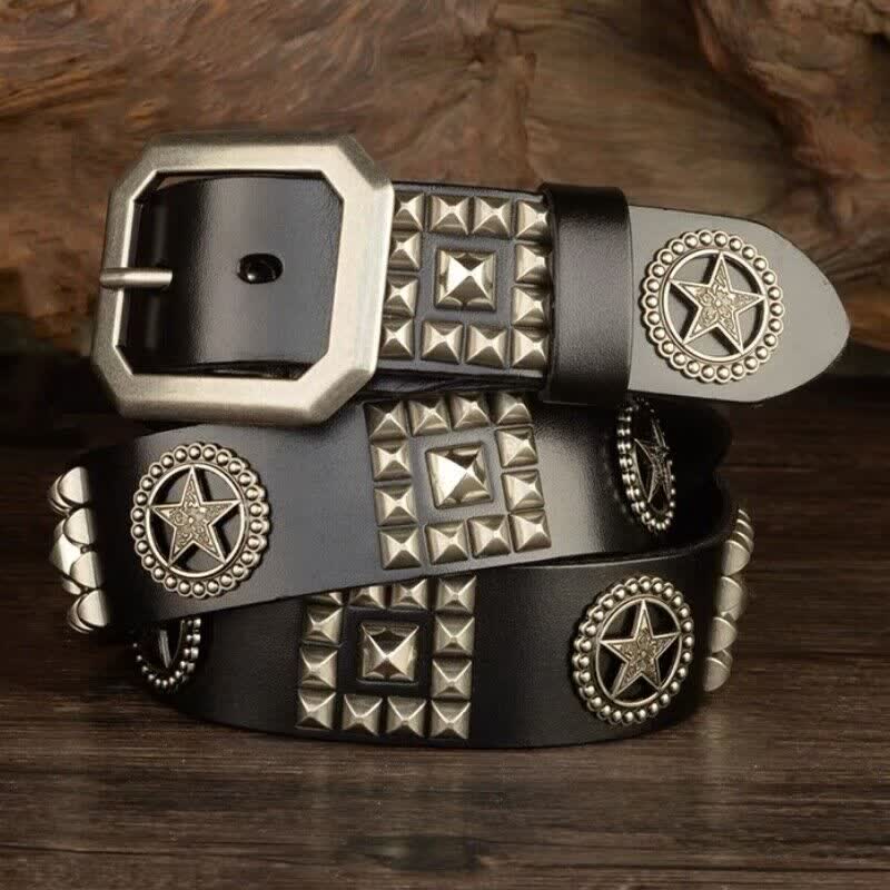Metal Star Rivet Studded Punk Biker Leather Belt - Image 6