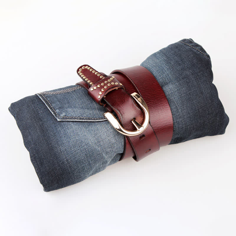 Metal Studded Rock Heavy Duty Rivets Leather Belt - Image 3