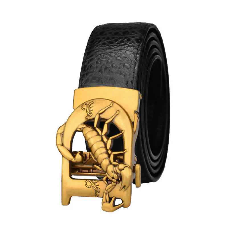 Mne's D-Shaped Crocodile Print Automatic Buckle Leather Belt - Image 7