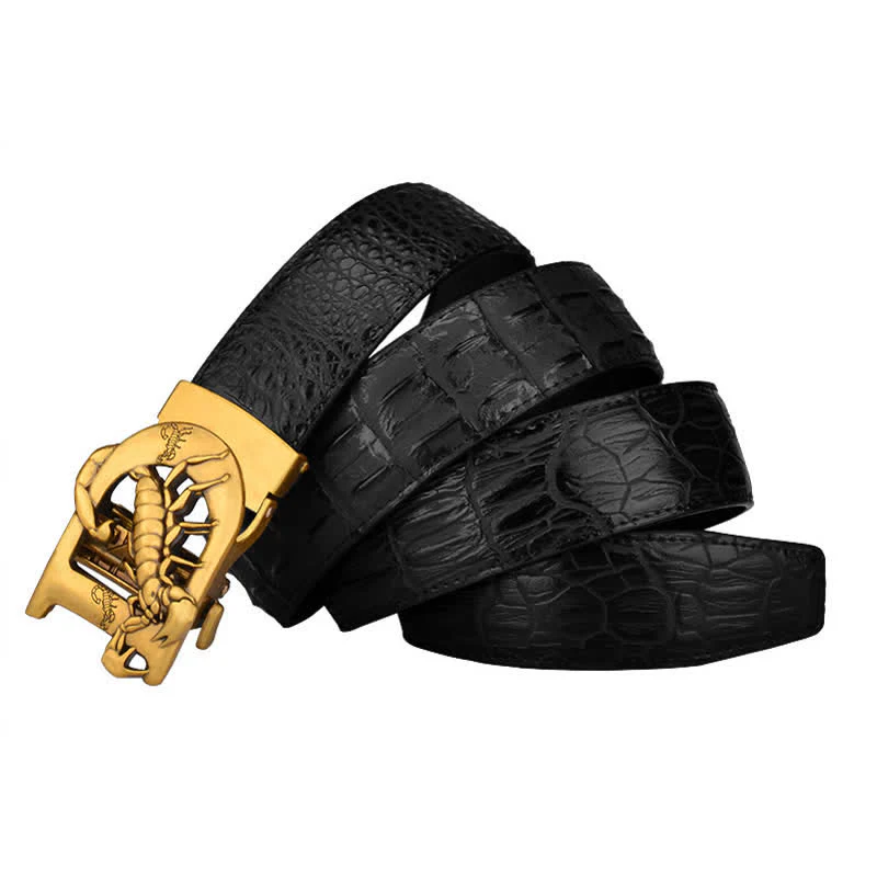 Mne's D-Shaped Crocodile Print Automatic Buckle Leather Belt - Image 9