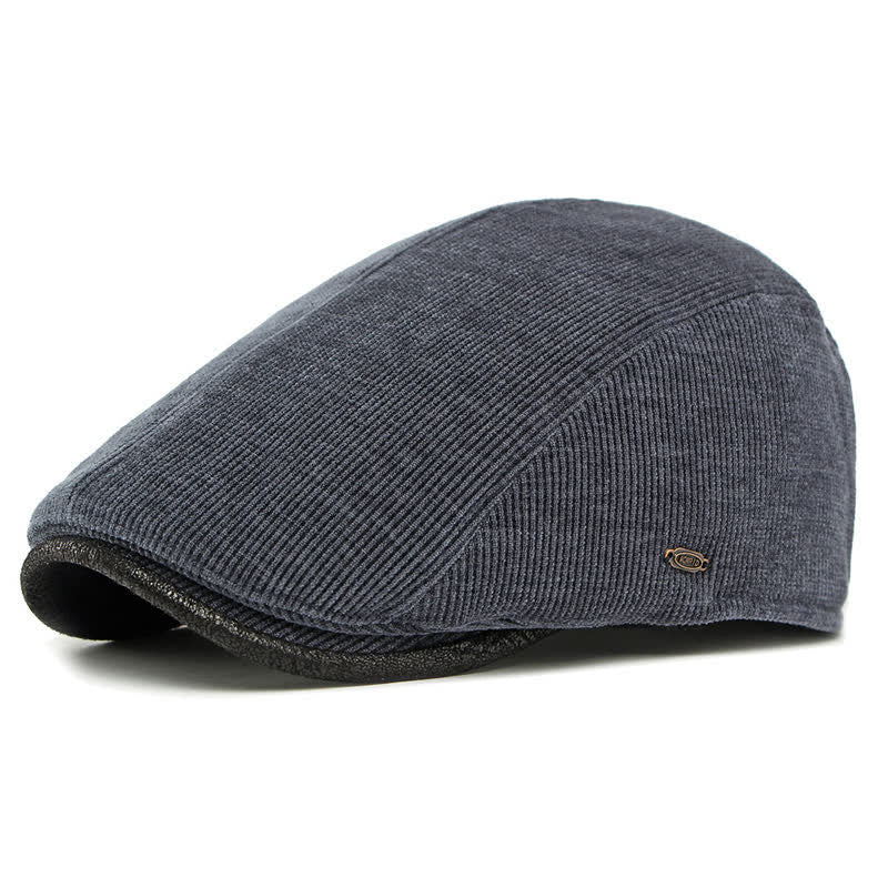 Modern Contrasting Brim Corduroy Flat Top Beret Hat