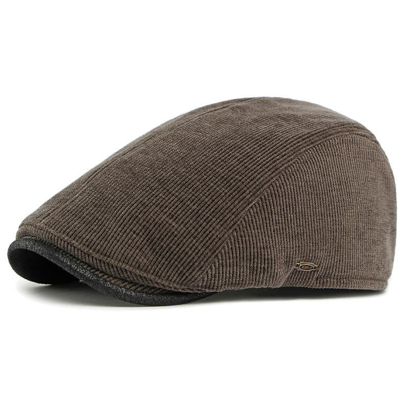 Modern Contrasting Brim Corduroy Flat Top Beret Hat - Image 12