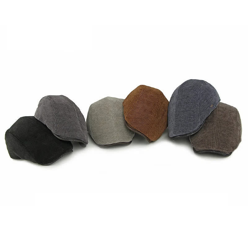 Modern Contrasting Brim Corduroy Flat Top Beret Hat - Image 2