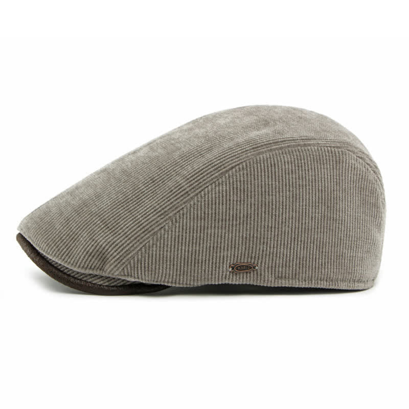 Modern Contrasting Brim Corduroy Flat Top Beret Hat - Image 5