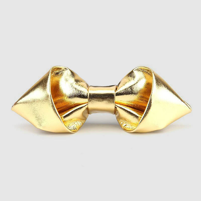 Modern Luxury Solid Color Pointed Leather Bow Tie - Image 3