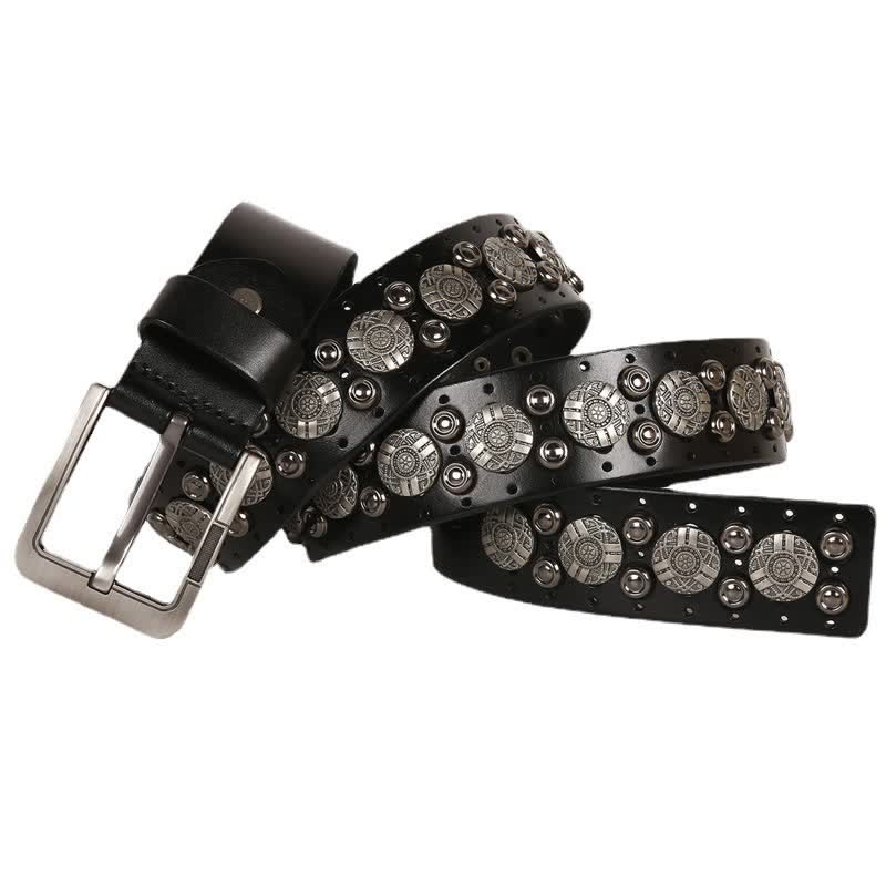 Motorcycle Jeans Heavy Metal Rivet Leather Belt - Image 3