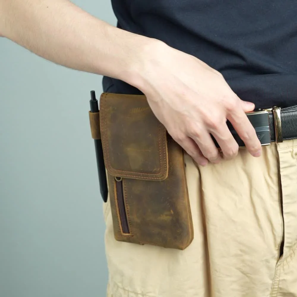 Multi-Function Magnetic Phone Fanny Pack Leather Belt Bag - Image 7