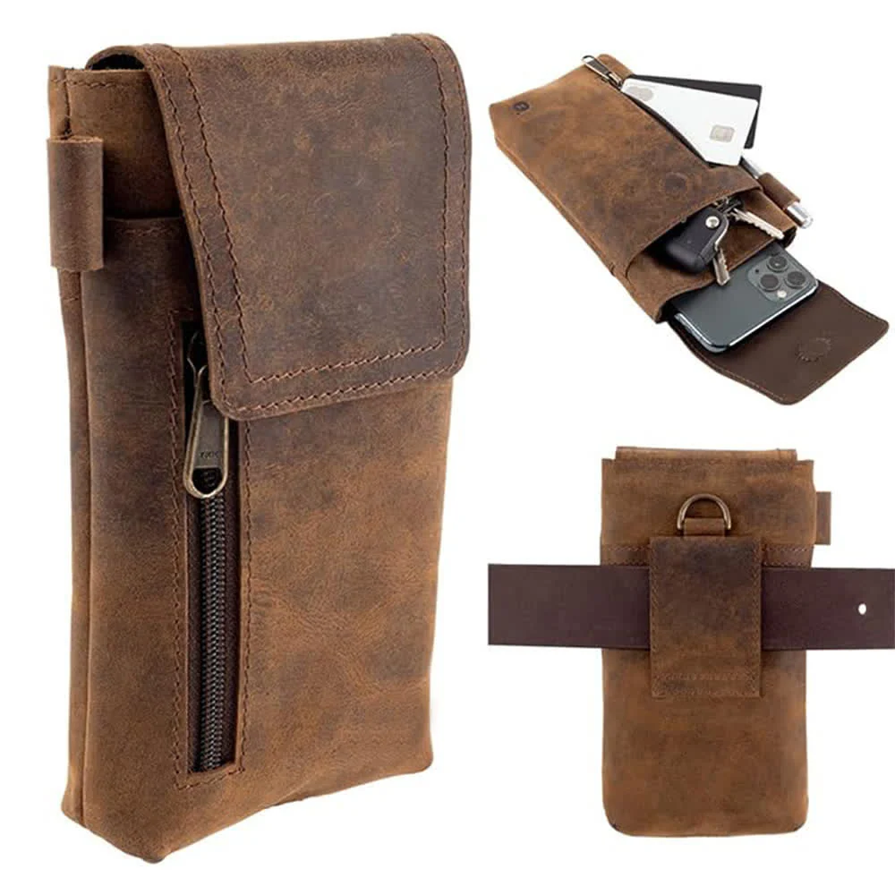 Multi-Function Magnetic Phone Fanny Pack Leather Belt Bag - Image 9