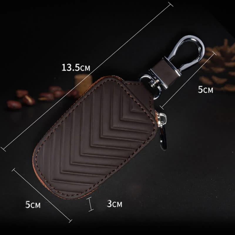 Multi-Functional Zipper V Pattern Leather Car Key Case - Image 8