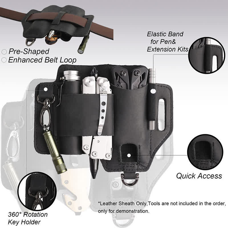 Multifunctional EDC Tools Organizer Leather Belt Bag - Image 3
