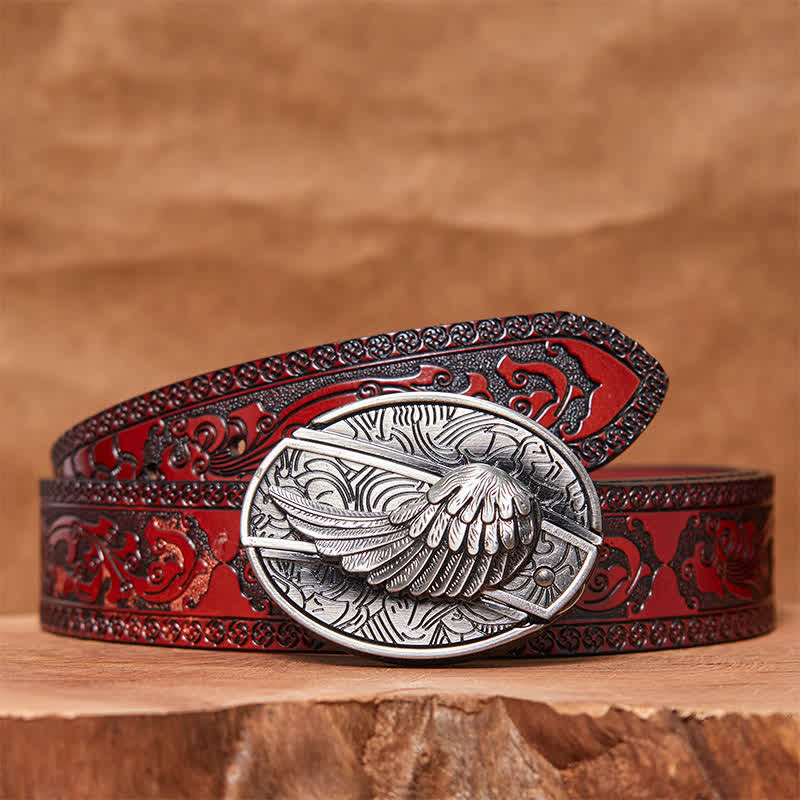 Men's DIY Angel Wings Hidden Folding Knife Leather Belt - Image 6