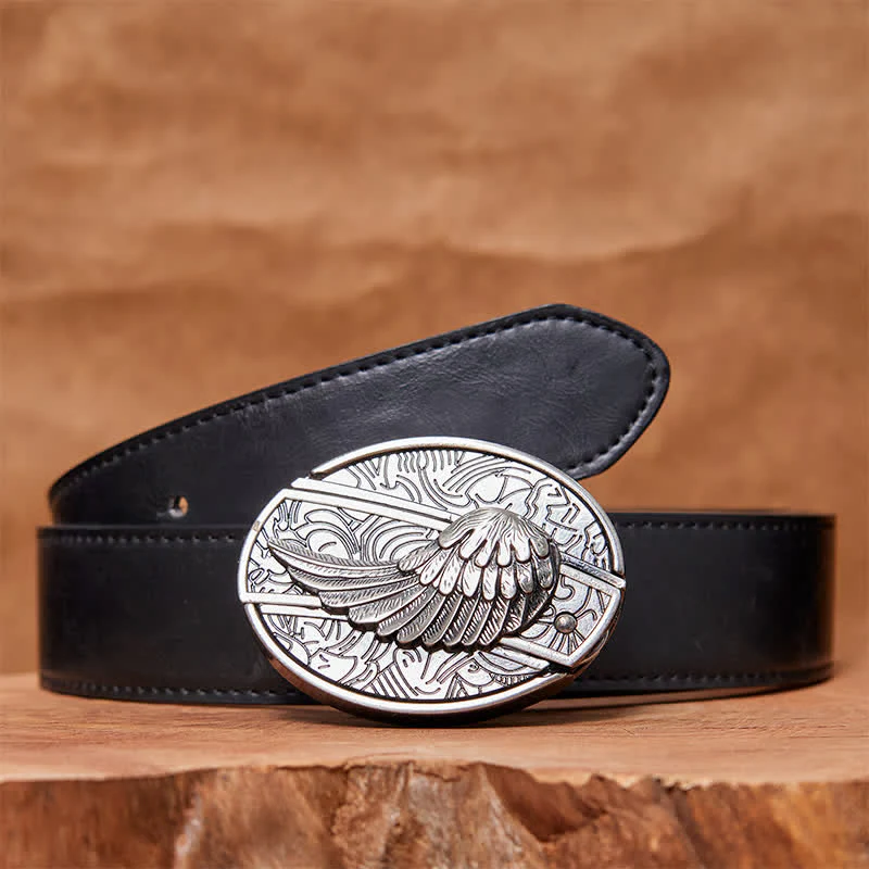 Men's DIY Angel Wings Hidden Folding Knife Leather Belt - Image 4