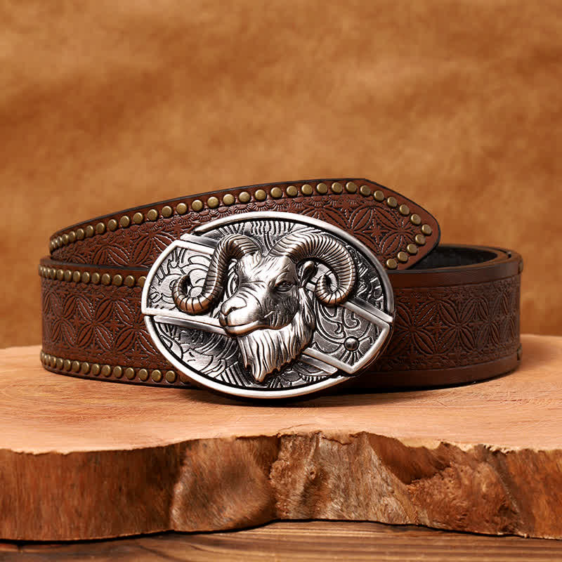 Men's DIY Goat Hidden Folding Knife Leather Belt - Image 3