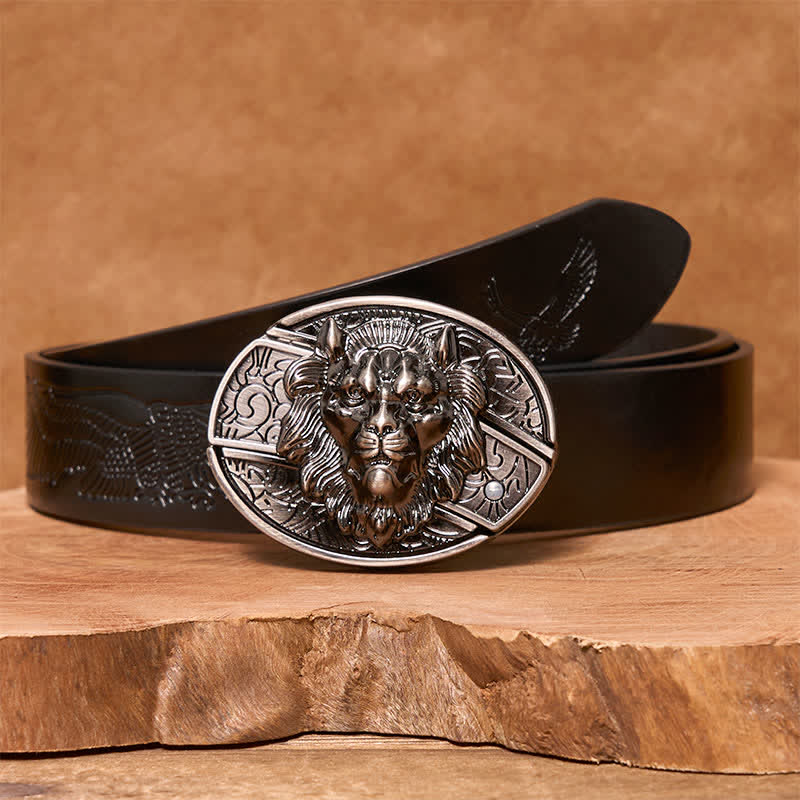 Men's DIY Lion Insignia Hidden Folding Knife Leather Belt - Image 4