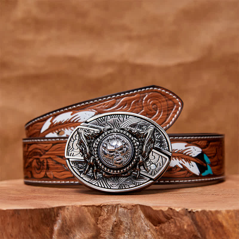 Men's DIY Rotating Skull Hidden Folding Knife Leather Belt - Image 9