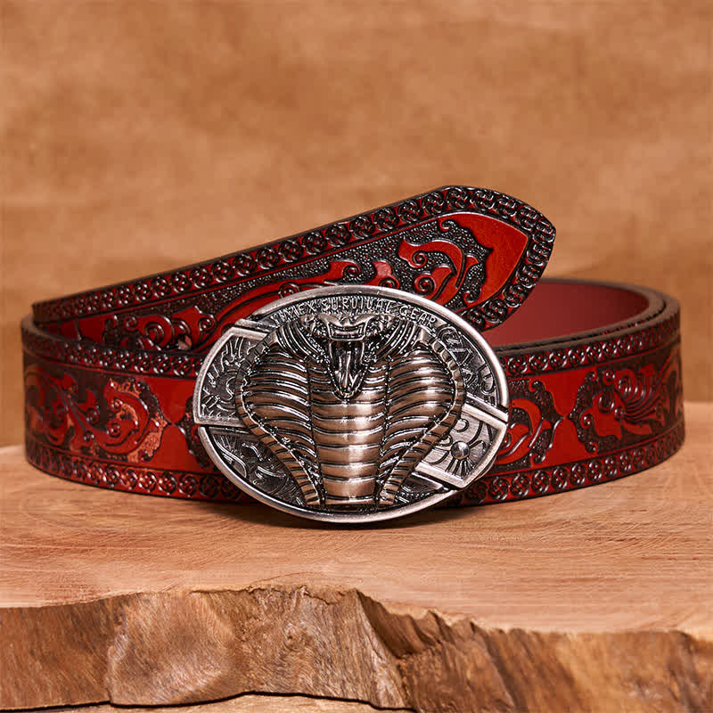 Men's DIY Venomous Cobra Hidden Folding Knife Leather Belt - Image 3