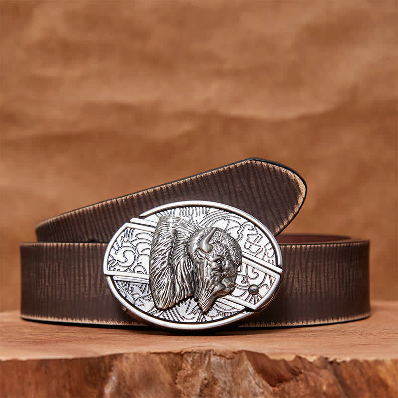 Men's DIY Bison Hidden Folding Knife Leather Belt - Image 9