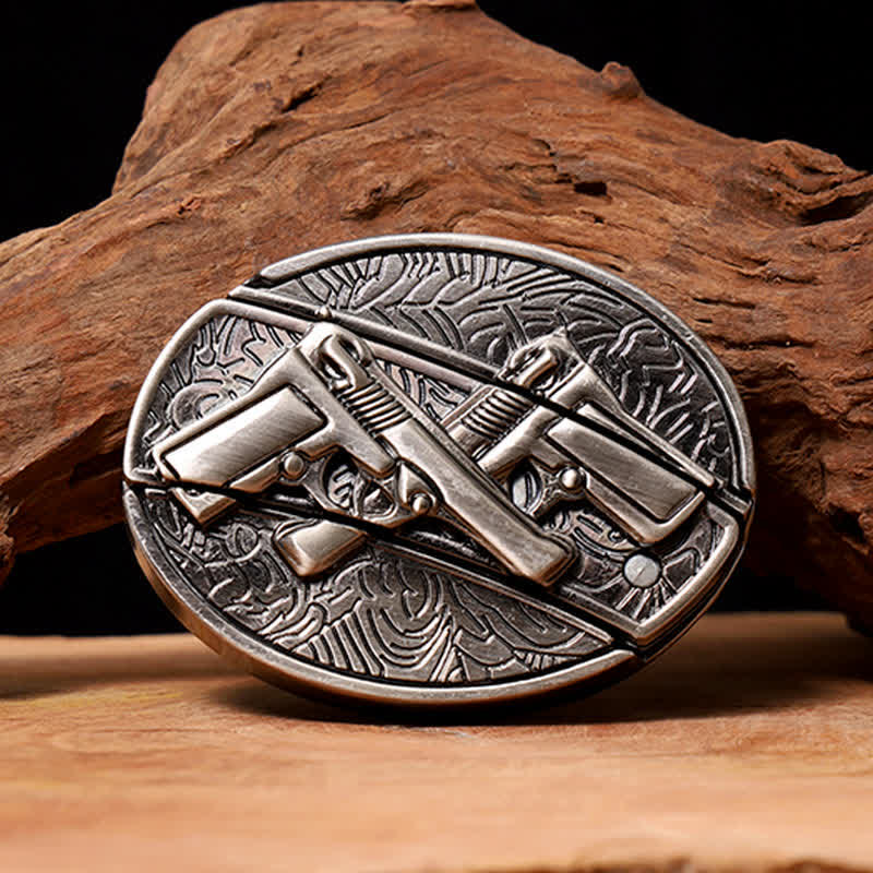 Men's DIY Dual Gun Hidden Folding Knife Leather Belt - Image 3