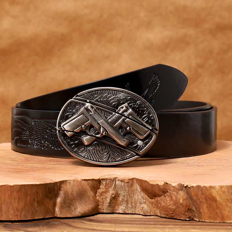 Men's DIY Dual Gun Hidden Folding Knife Leather Belt - Image 5