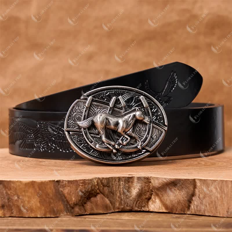 Men's DIY Galloping Horse Hidden Folding Knife Leather Belt - Image 4