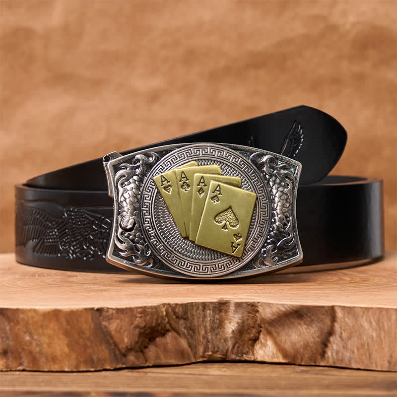 Men's DIY Gold Poker Hidden Folding Knife Leather Belt - Image 18