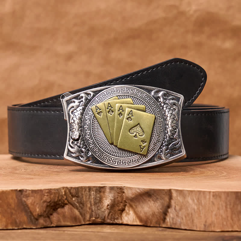 Men's DIY Gold Poker Hidden Folding Knife Leather Belt - Image 20