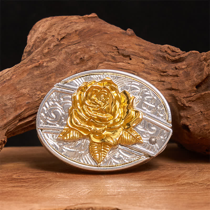 Men's DIY Gold & Silver Rose Hidden Folding Knife Leather Belt