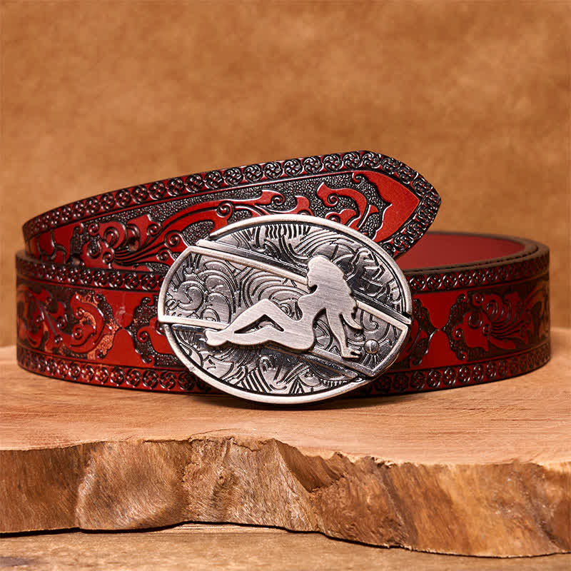 Men's DIY Lady Silhouette Hidden Folding Knife Leather Belt - Image 5