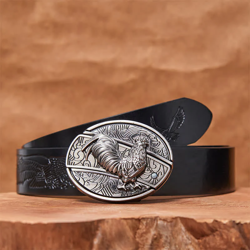 Men's DIY Rooster Hidden Folding Knife Leather Belt - Image 7